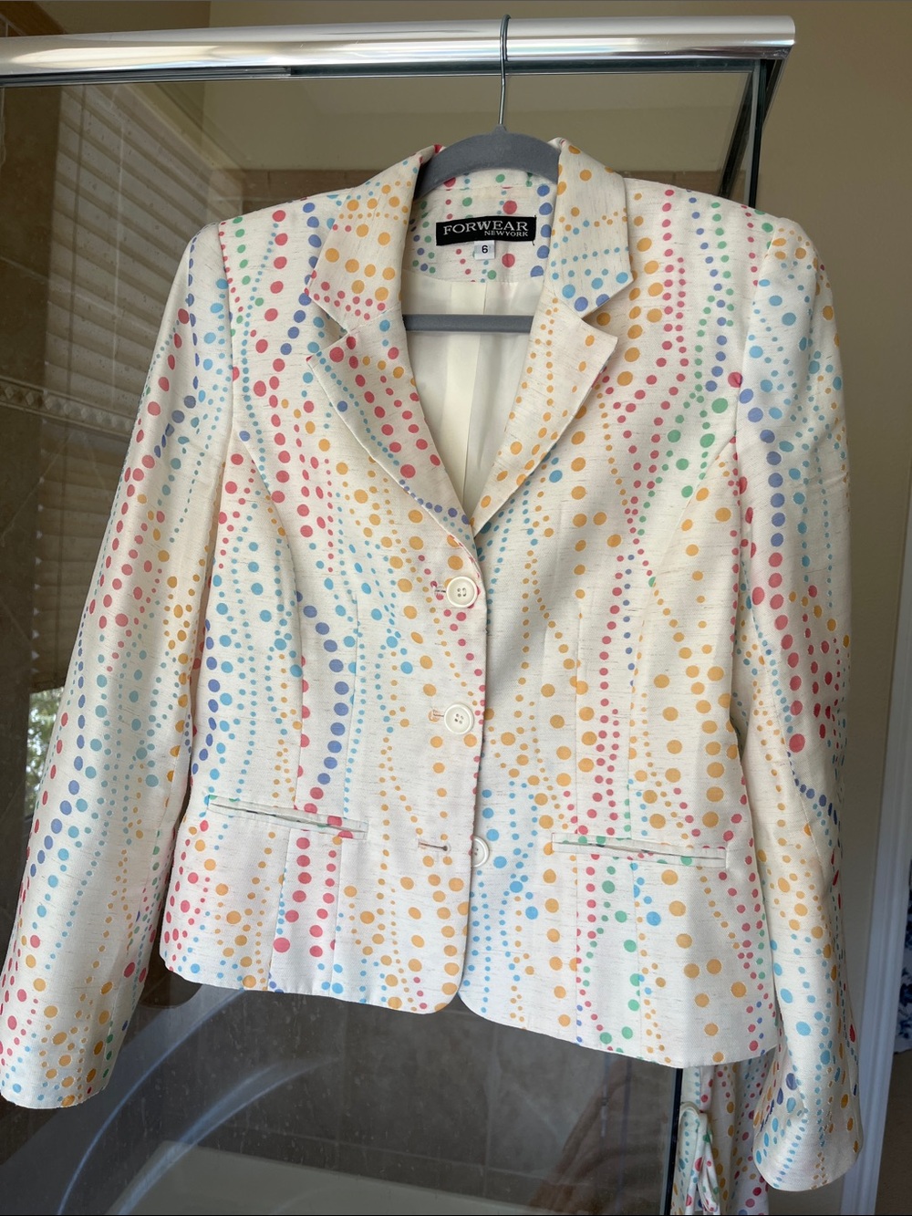 White Polka Dot Notch-Lapel Blazer